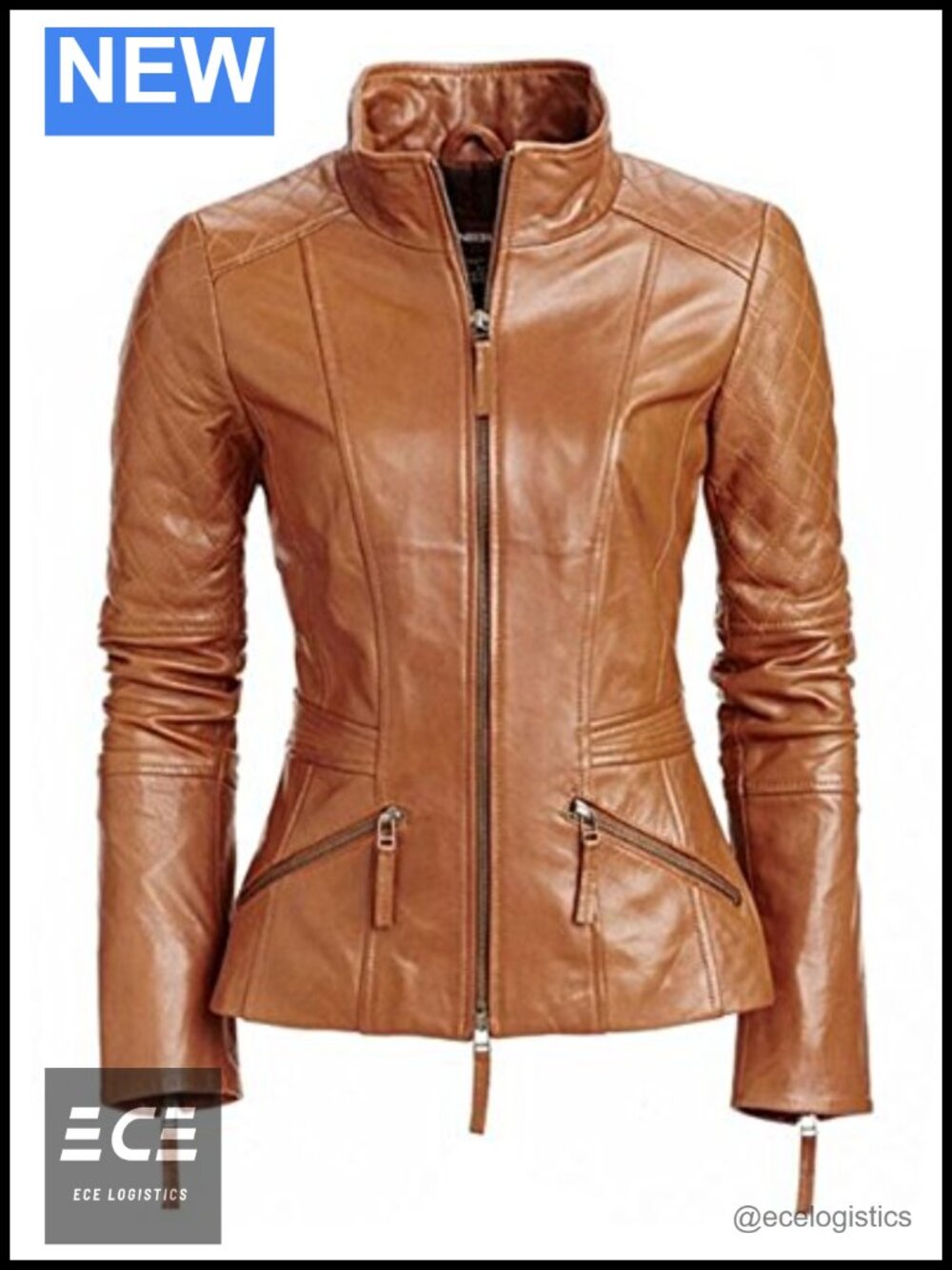 Genuine Leather Moto Biker Jacket Slim Fit Aviator Style Zip Long Sleeve